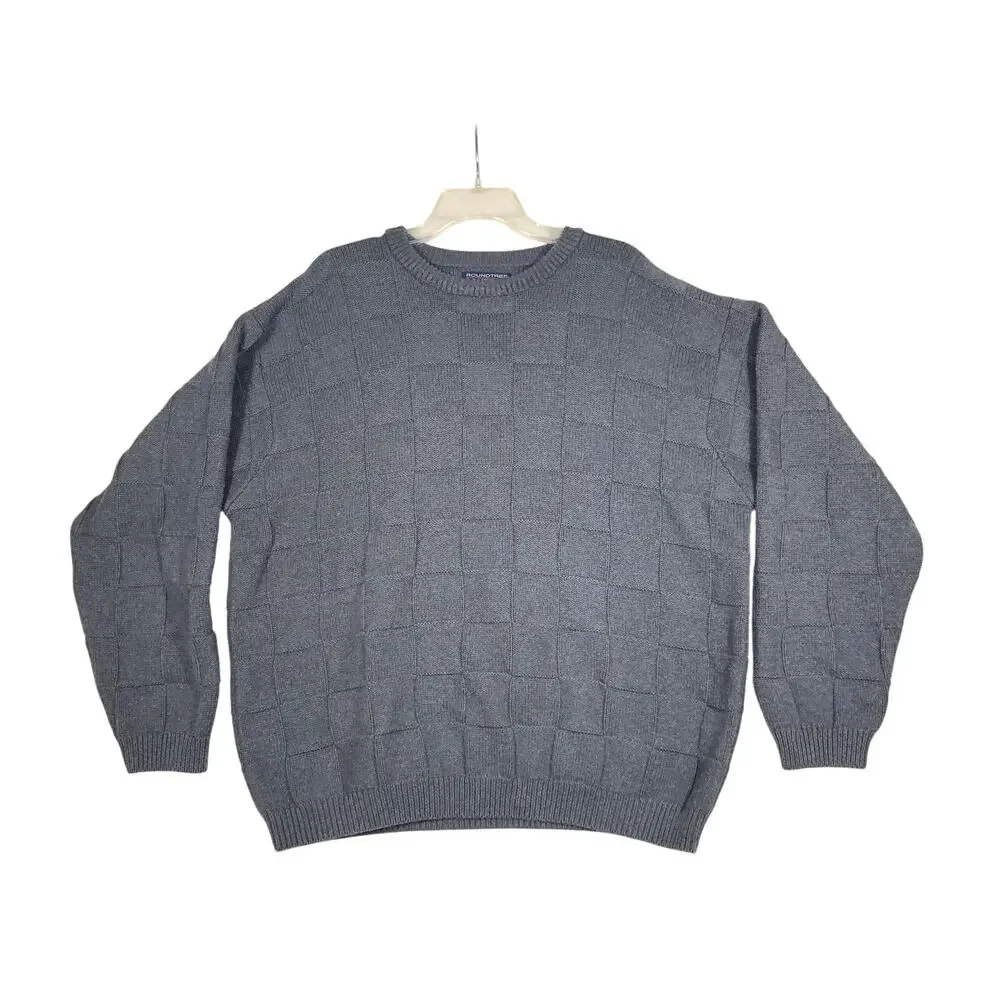 Vintage Roundtree & Yorke Tall Man Sweater 2XLT Pullover Gray Check Pattern